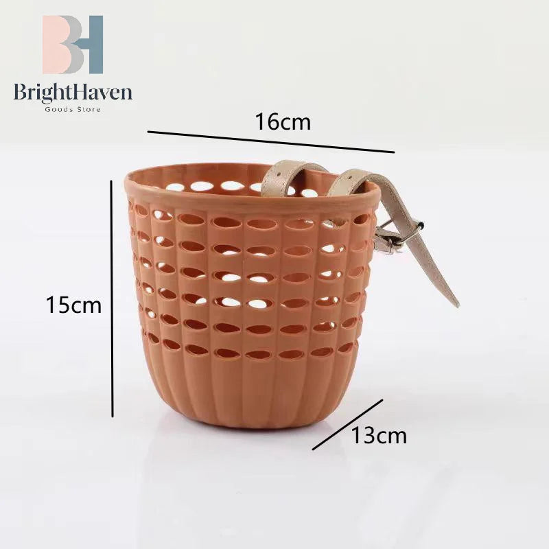 Kids Bike Basket Durable Storage Basket With Adjustable PU Straps Handlebar Basket For Children Girls Outdoor Biking Toddlers
