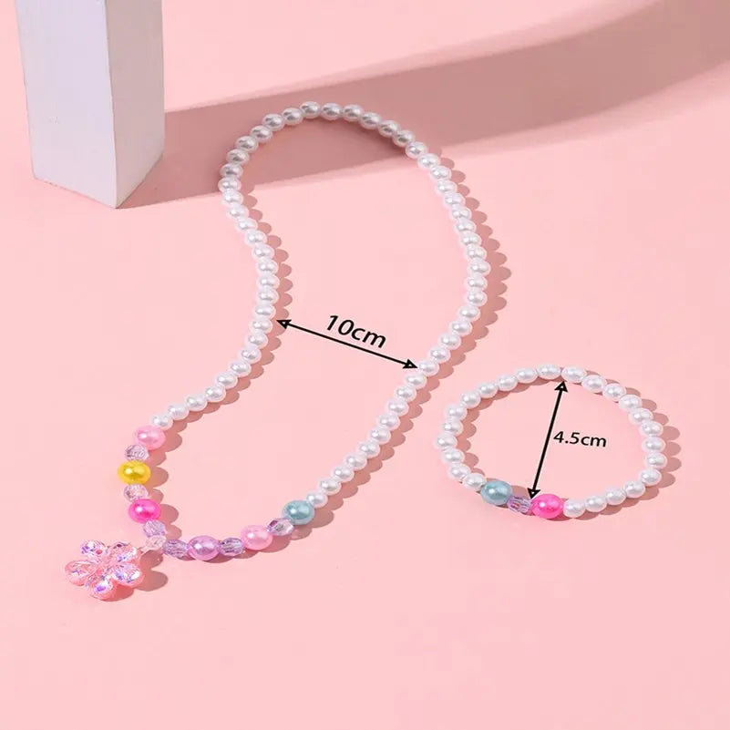 2pcs Colorful Cartoon Unicorn Flower Animal Child Sweater Necklace Bracelet Girl's Gifts Children's Jewelry Kids Toys