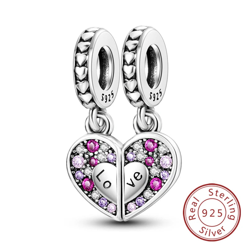 Original 925 Sterling Silver Charm Bead Mother's Day Love Heart Family Charm Bead Pendant Fits Bracelet Womens Jewelry Gifts