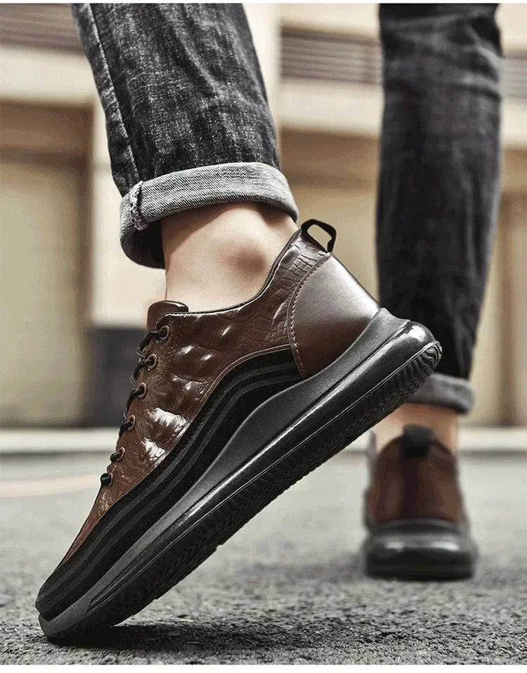 Men's Patent Leather Shoes Thick Sole Male Adult Drawstring Lace-up Shoes Vintage Retro Casual British Style Shoes Streetwear