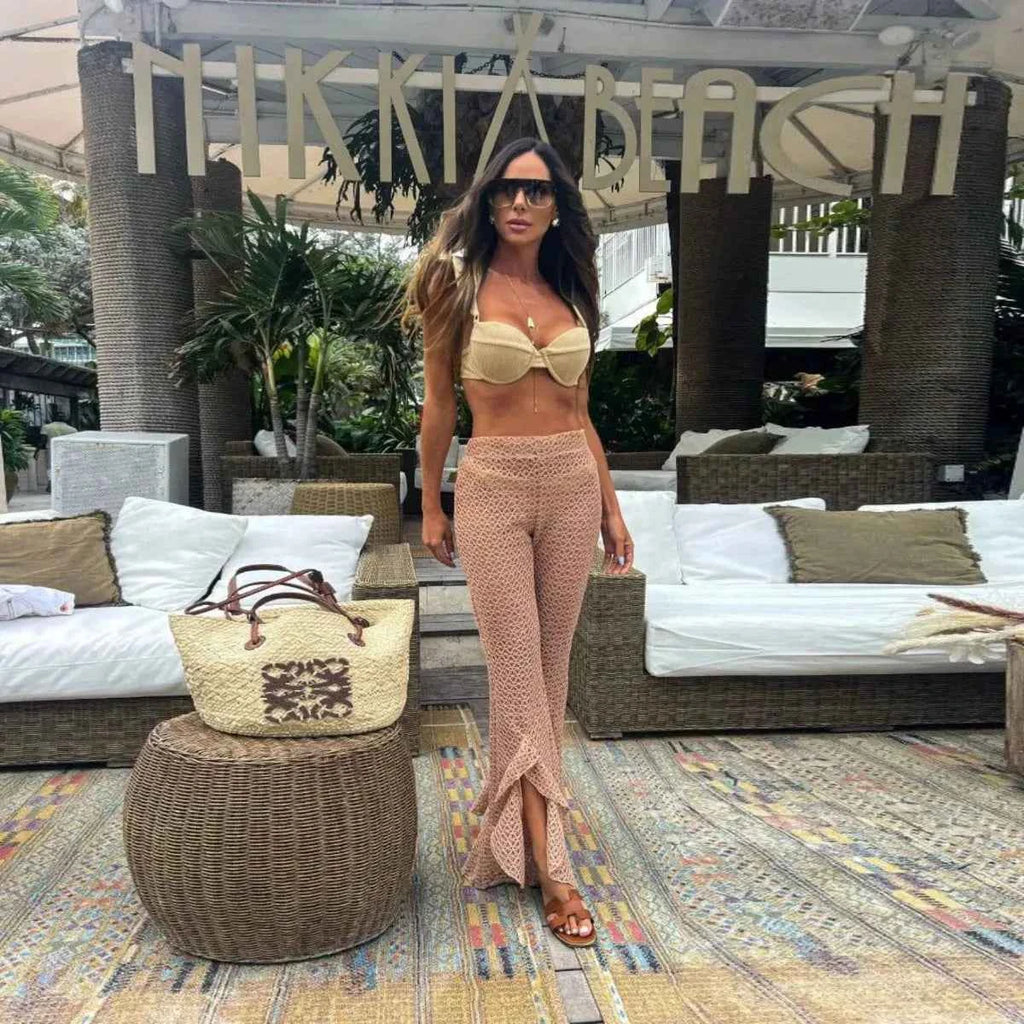 2026 New Sexy Women Three Piece Bikinis Set With Pants Bra See Through Beach Pants Swimsuit Summer Female Vacation Beachwear
