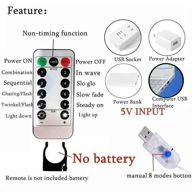 Christmas Home Decoration USB 8 Modes Fairy Garland Lights LED Curtain String Lights with Remote Control for Bedroom Wedding