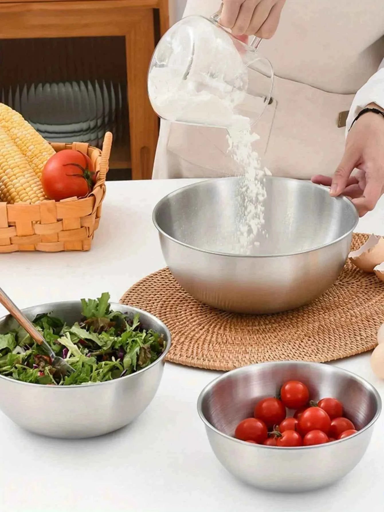 Clearance_Multi Functional Stainless Steel Vegetable Bowl, Egg Mixing Bowl, Drain Basket, Soup Basin, Kitchen Cooking And Storag