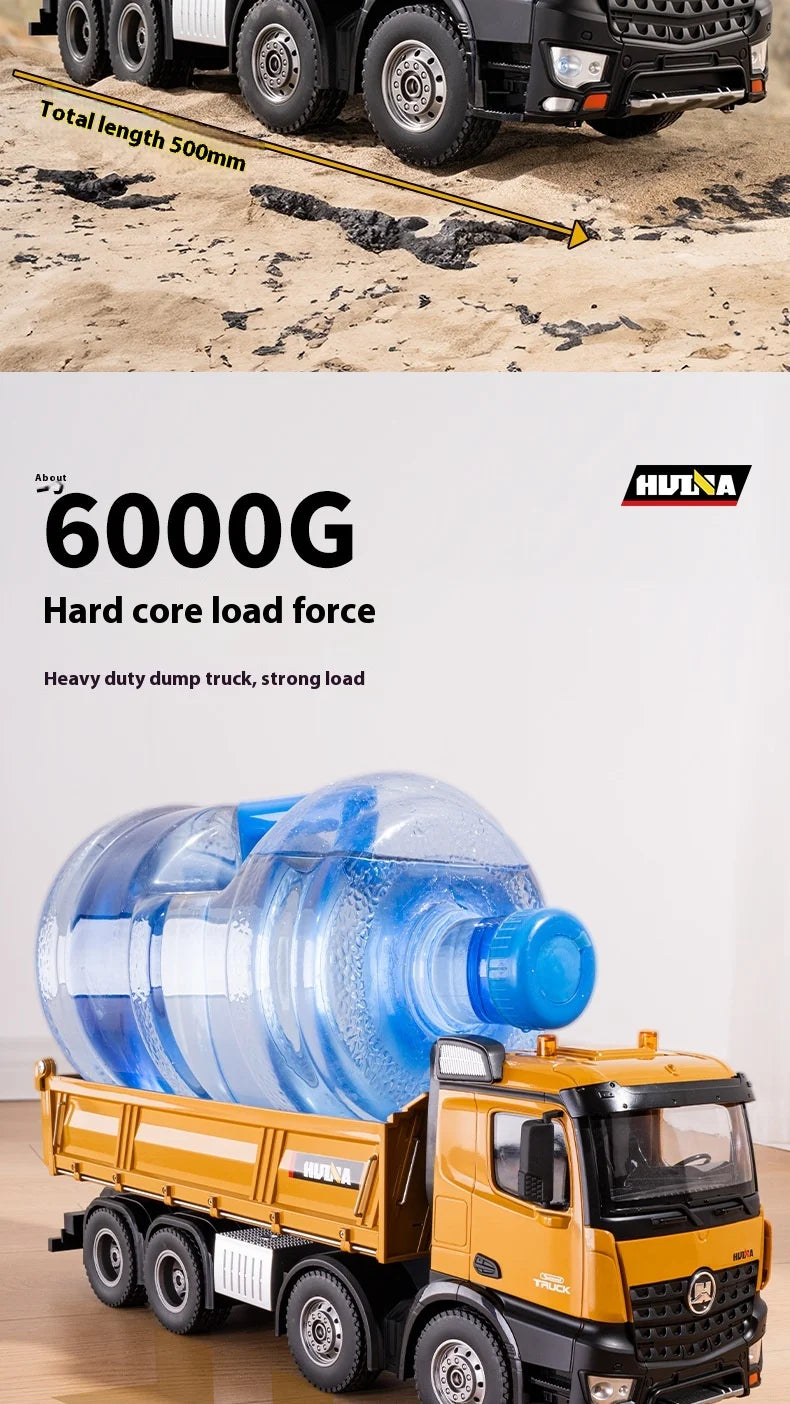 HUINA 1536 2.4G 1/14 15CH RC Metal Dump Truck Toy Die-cast Remote Control Construction Rc Truck for Boy Children Toys Xmas Gifts