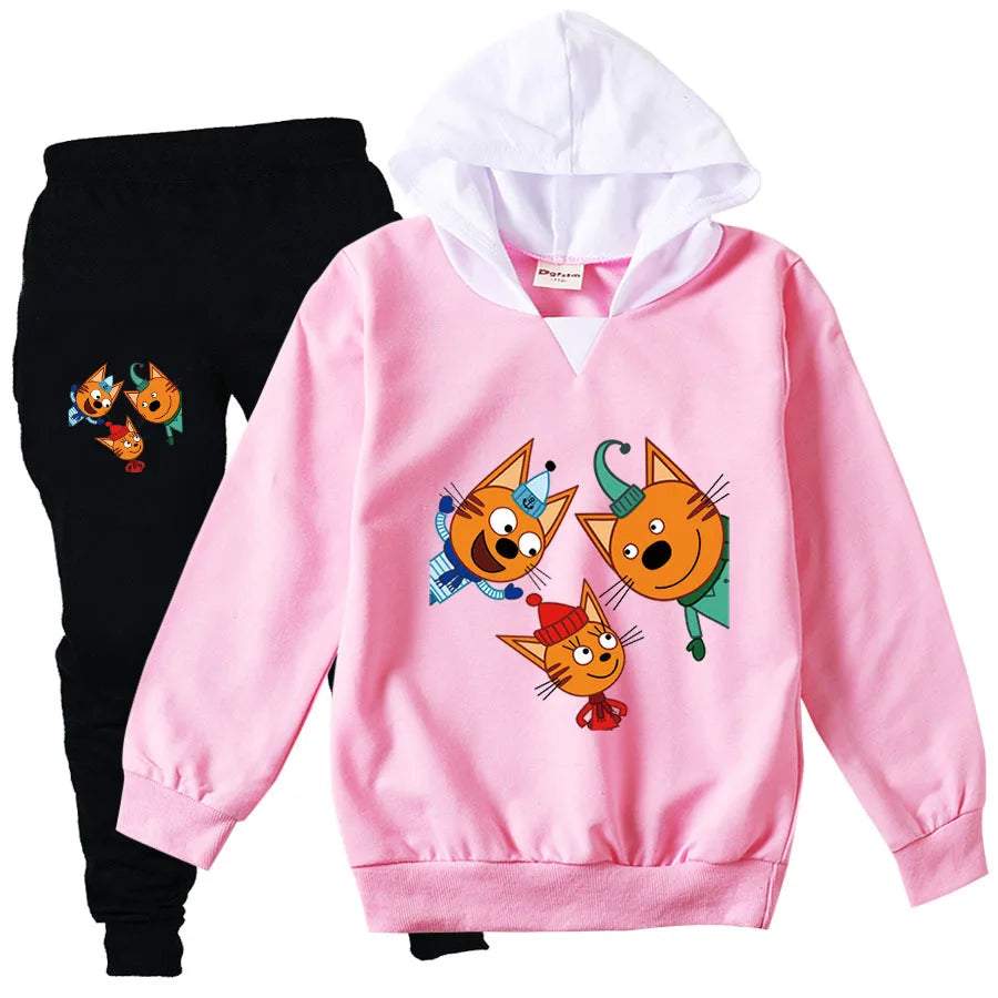 Kid-e-cats Clothes Kids Russian Три Кота My Family Three Happy Cats Hoodie Girls Outfits Children's Sets Boy Clothing