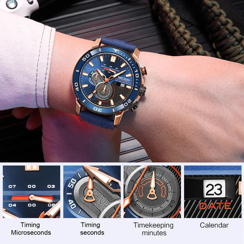 MEGIR Men Wristwatch Fashion Casual Quartz Date Watches Luxury Male Clock Chronograph Multifunctional 30M Waterproof Sport
