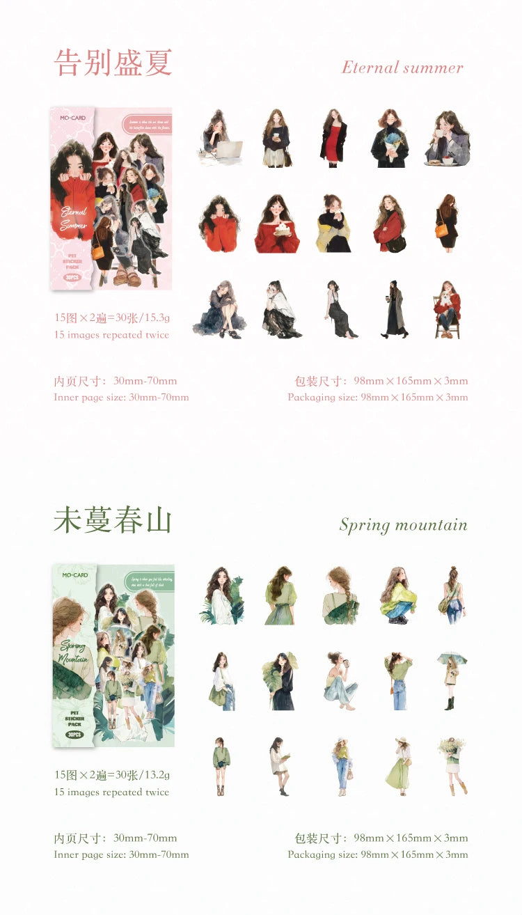 Yoofun 30pcs/lot Cute Girl's Happy Life Character Journaling Sticker Material Scrapbooking Planner Diary  Decor Labels