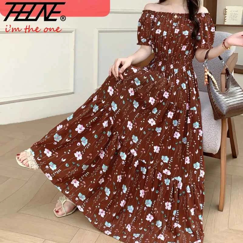 Long Maxi Dress Women Clothing Spring Summer Bohemian Holiday Beach Korean Style Floral Vintage Slim Vestidos Robe Dresses Boho