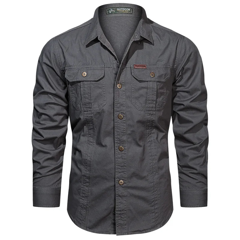 Men Multi-pockets Tooling Shirts Military Outdoor Long-sleeved Shirts High Quality Male Cotton Casual Large Size Shirts 6XL