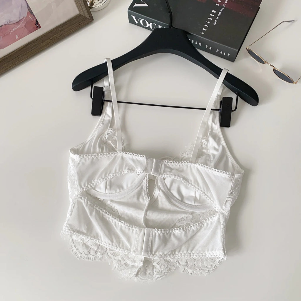 Summer Lace Hollow out ort Design Sensual Pure Desire Sexy Top Women's Strapl Crop Vest Tulle Me Brtte Outfit
