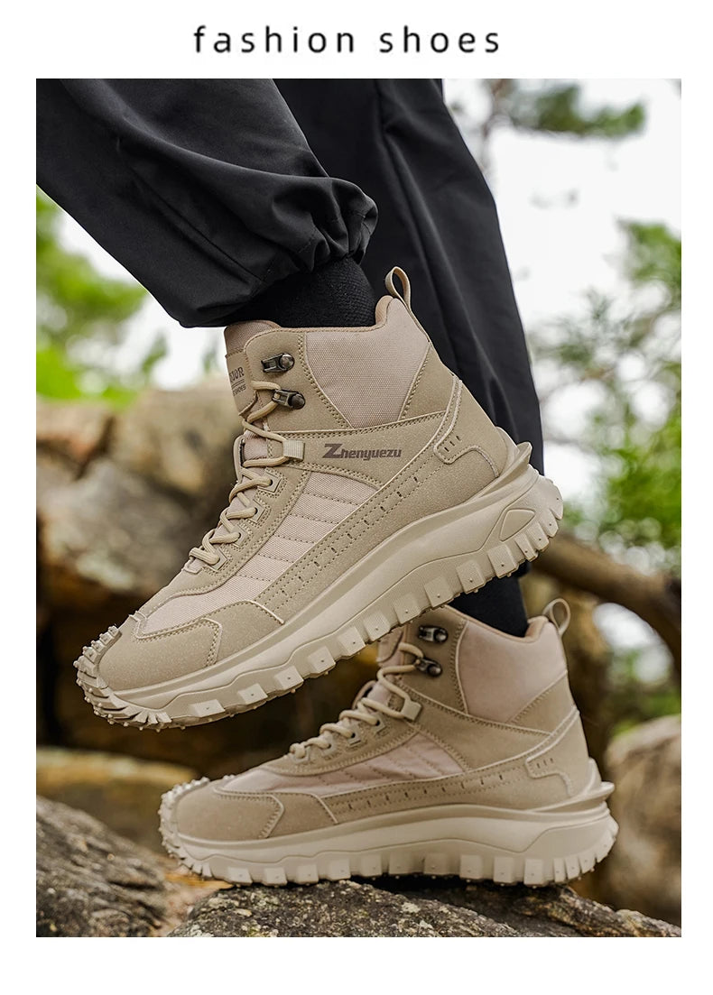 2026 New Outdoor Boots Men's High Top Thick Bottom Tactical Shoes Large Size 47 Hiking Sports Workwear Shoes 48 Casual Style