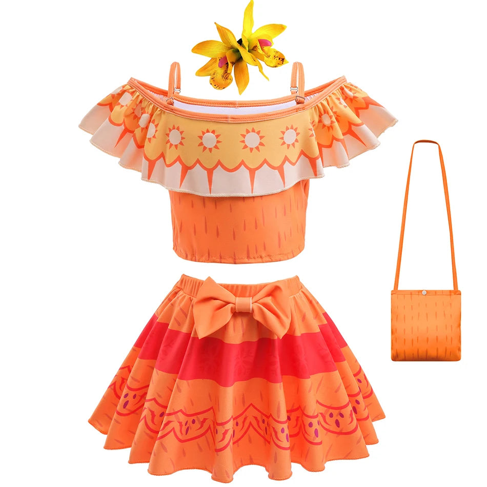 Encanto Mirabel Isabela Cosplay Carnival Costume Girls Swimsuit 2 Piece Sets Summer Swimwear Bikini Beach Party Set 3-10Yrs