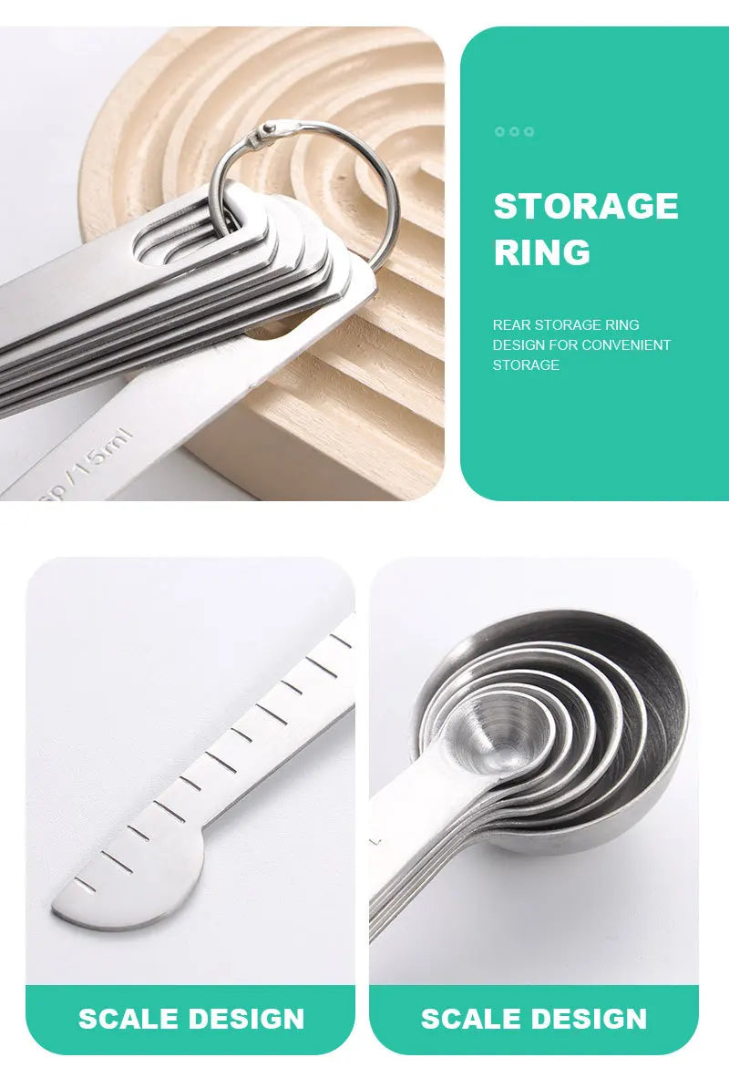 Stainless steel measuring spoon 4/6/7/8 pcs set with scale measuring ruler spoon kitchen coffee baking measuring tool set