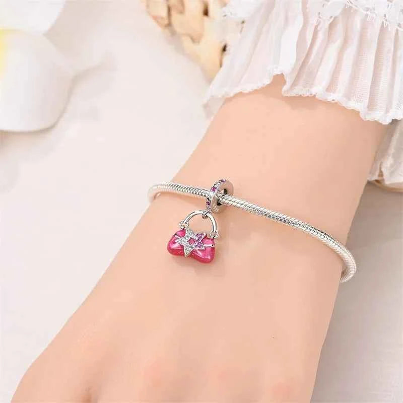 925 Silver Pink Princess Skirt Butterfly High Heels Fashion Bag Charms Beads Fit Pandach 925 Original Bracelets Fine DIY Jewelry