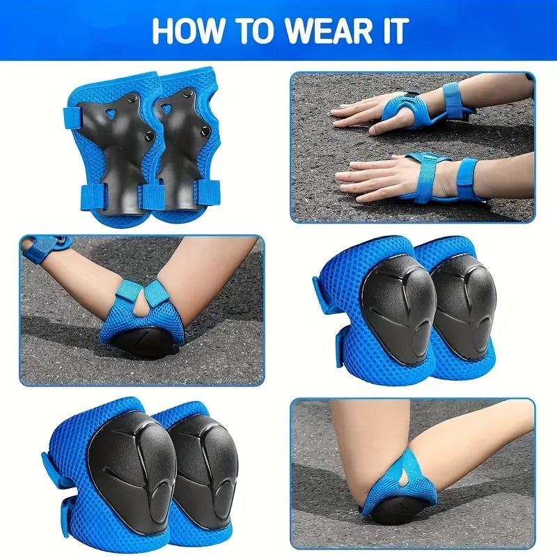 6Pcs Knee Pads for Kids， Knee Pads and Elbow Pads Set Toddler 3-10 Years Protective Gear Set for Girls Boys