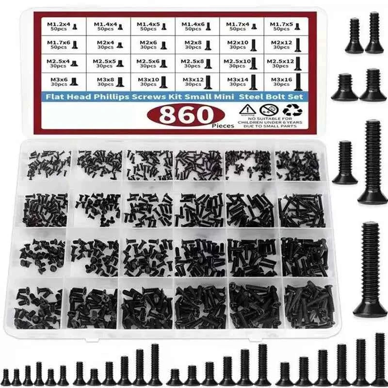 860 PCS Small Computer Screws Assortment Kit, Black Tiny Eyeglass Screws M1.2 M1.4 M1.7 M2 M2.5 M3, PC & Laptop SSD Hard Drive C