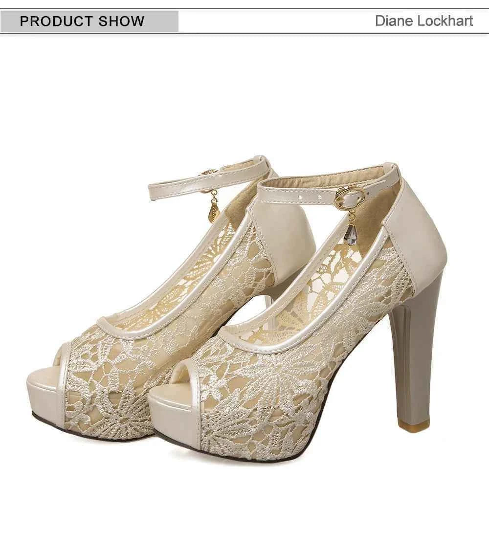 Lace Wedding Shoes Woman Peep Toe High Heels Women Shoes Platform Heels Summer Pumps Women Shoes High Heel Sandals tacones mujer