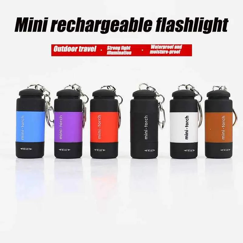 USB Rechargeable LED Pocket Keychain Flashlight Multifunctional Strong Light Waterproof for Outdoor Hiking Camping Mini