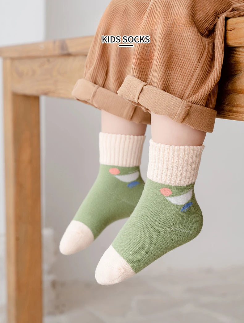 5 Pairs of Cute Cartoon Ankle Socks With Warm and Durable Stripes Designed for Comfortable Fall and Winter Wear