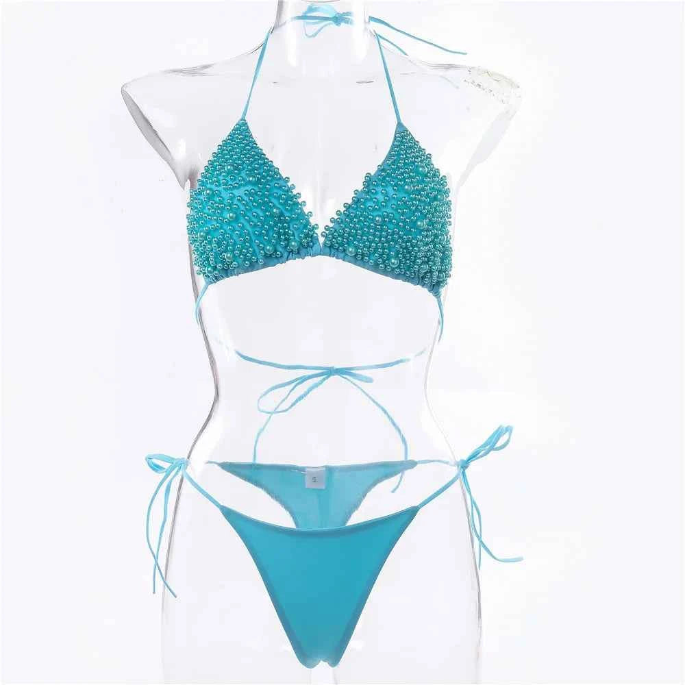 Pearl Bikini String Thong Swimsuit Kawaii Y2K Swimwear Trend Women Two Piece Bathing Suit Beachwear Bikinis Set Vacation Outfits