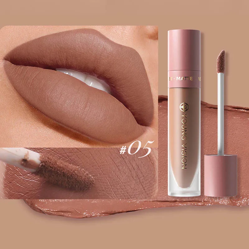 DUNUF  8-color matte velvet smooth easy-to-apply square tube lip gloss waterproof three-dimensional plumping lipstick