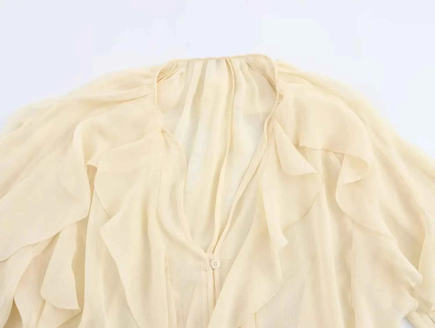 Women Casual Ruffled Shirt Women Loose Lace Up Hollow Out V Neck Tops Spring Blouses Women Clothes 4786063