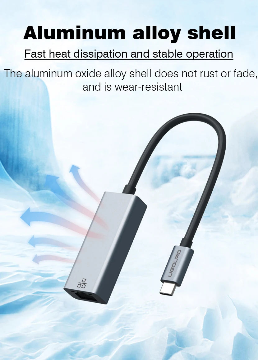UGOURD 100Mbps 1000Mbps USB C Ethernet Adapter with Charge 100W USB3.0 2.5 Gigabit Network Card USB to RJ45 Lan Cable Converter