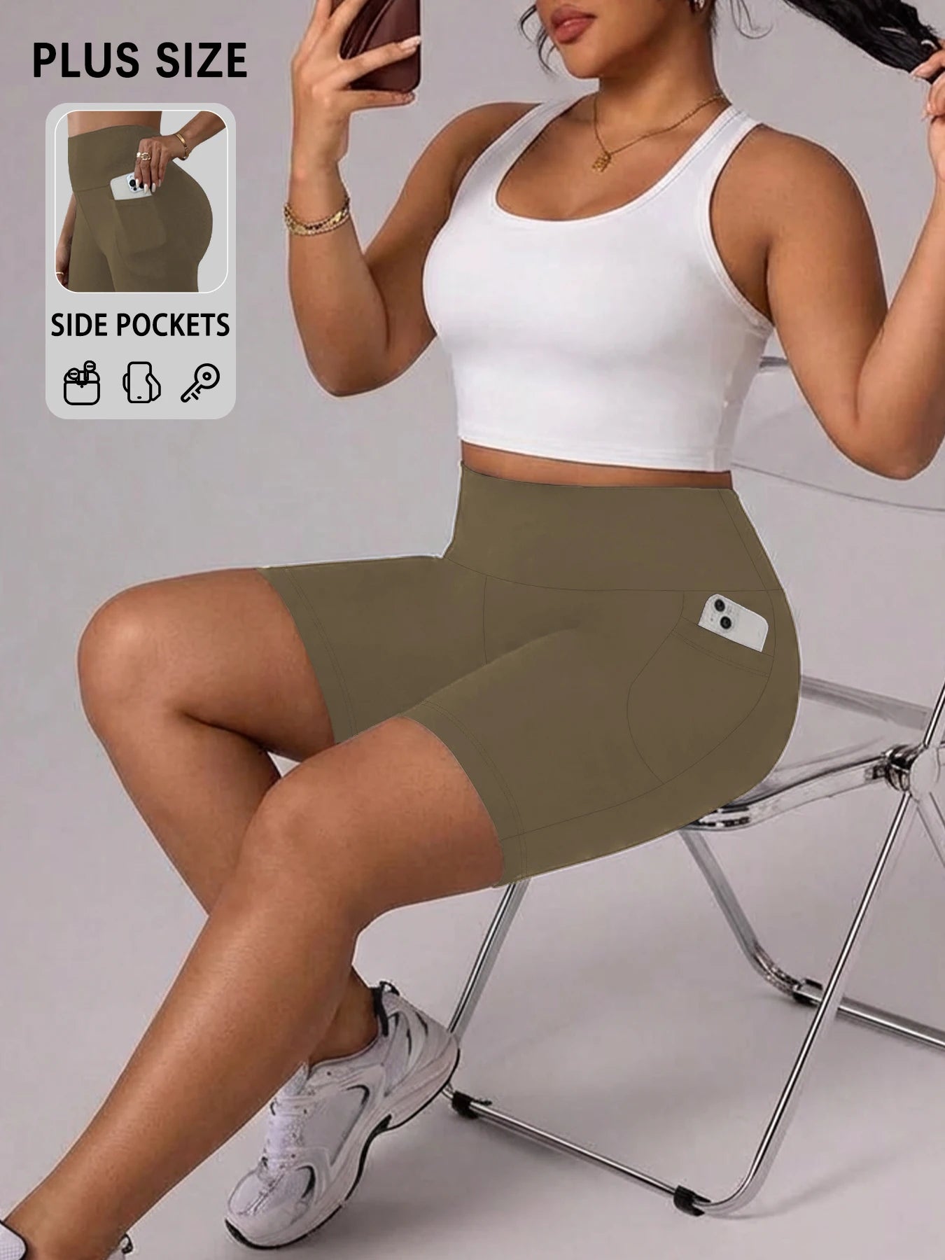 Plus Size Women Athletic Shorts with Pockets.5 Inch High Waisted Biker Super Soft Tummy Control No See Through
