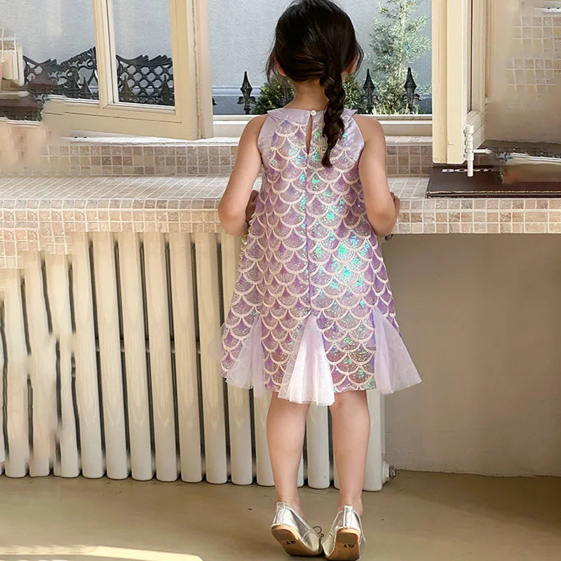 Girls Clothes Sequins Little Mermaid Fishtail Kids Dress Children Princess Dress For Prom Birthday Party Casual Holiday Costume