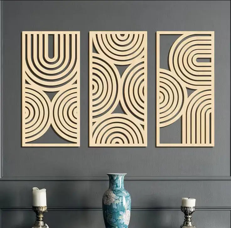 3pcs Wall Art Deco Wooden Murals, Abstract Hollow Arch, Bohemian Kitchen, Bathroom, Living Room Decor
