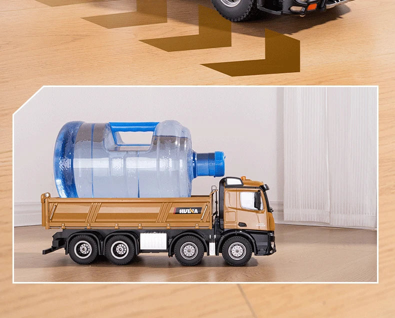 HUINA 1536 2.4G 1/14 15CH RC Metal Dump Truck Toy Die-cast Remote Control Construction Rc Truck for Boy Children Toys Xmas Gifts