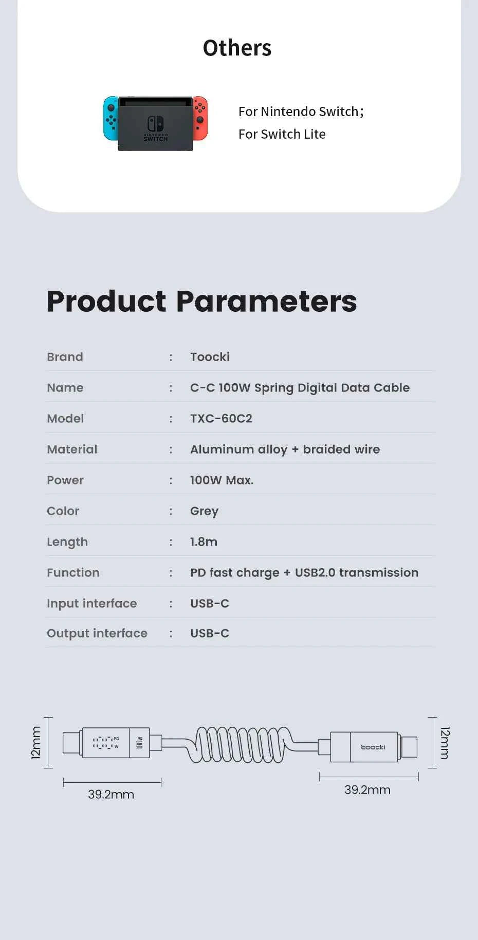Toocki Type C to Type C Cable 100W Display Fast Charging Charger USB C to USB C Transparent PD Cable For IPhone15 Xiaomi Macbook