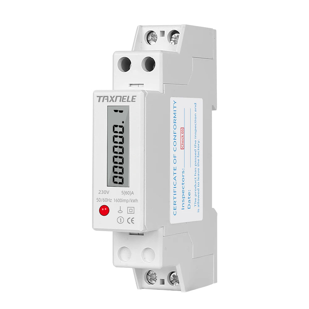 18mm Single Phase 1P 2 Wire Digital Wattmeter Power Consumption Analog Energy Meter kWh AC 230V 50Hz LCD Electric Din Rail Mount
