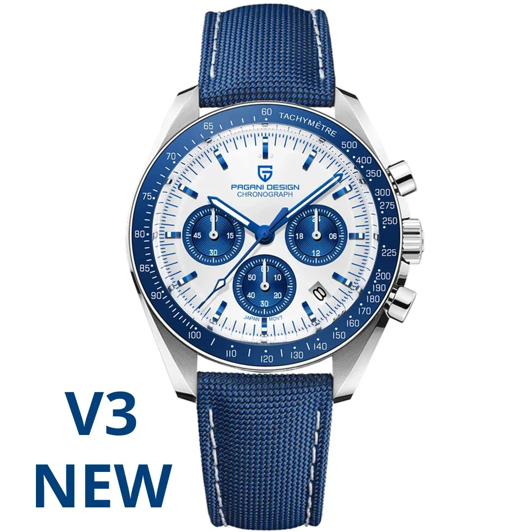 Blue J Color Men's Chronograph Quartz Watch With Sapphire Crystal
