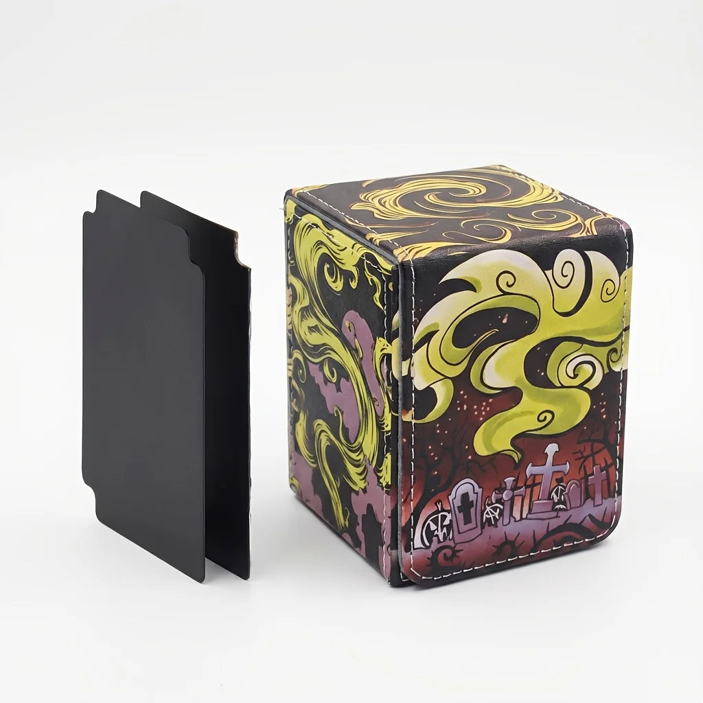 Premium Pu Leather Card Box Compatible with Mtg Cards - Can Hold More Than 100 Single Set Cards, Trading Card Storage Box Suitable for Tcg/Ptcg/Ygo Cards, Sports Card Holder with 2 Dividers, 4 Designs to Choose From, Card Org