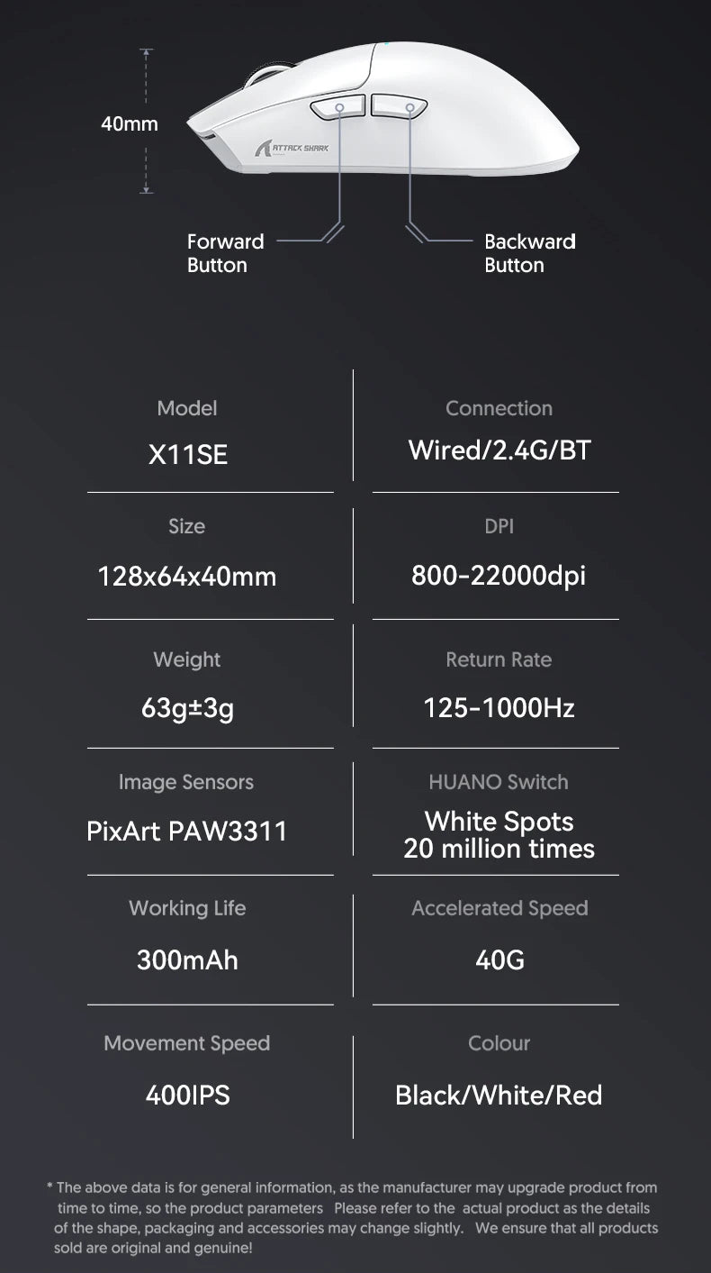 Attack Shark X11 & X11se Wireless Gaming Mouse,Bluetooth Tri-Mode Connection, PixArt PAW3311,Touch Magnetic Charging Base