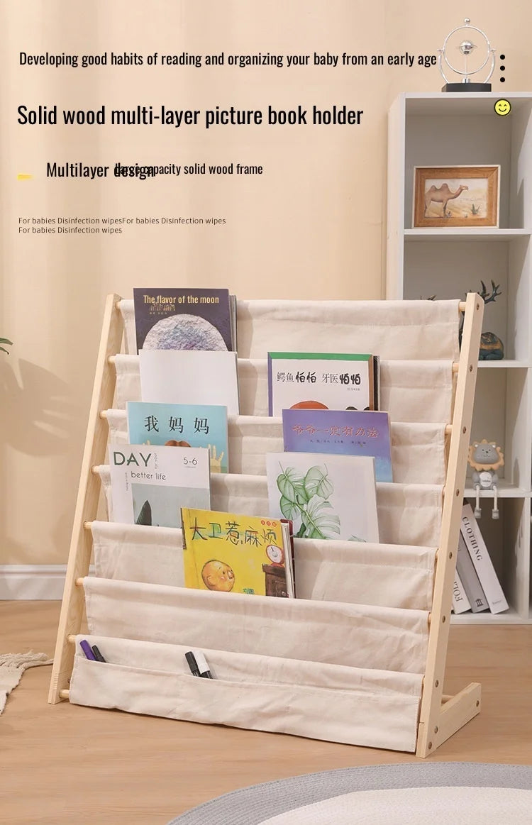 Home Multitier Solid Wood Reading Bookshelf Removable Floor Storage Bookshelf Children's Picture Book Organizer Storage Bookcase