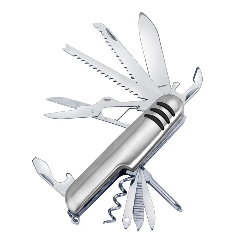 Portable 11 in 1 Fold Pocket knife Carry Around Multifunction Outdoor Emergency Tools Stainless Steel Bottle Opener Cork Drill