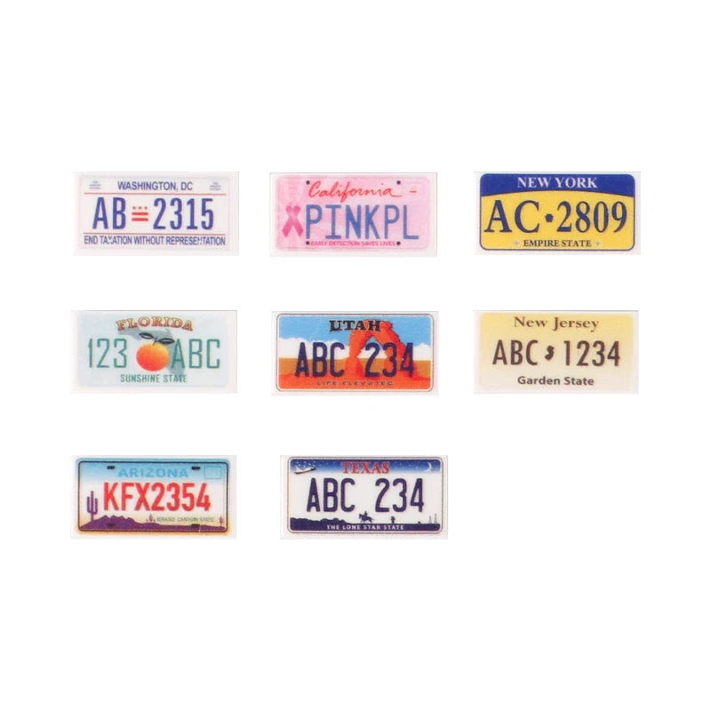 MOC City Car License Plate Printed Building Blocks Kit US Russian French German Vehicle Accessories Parts Compatible Bricks Toys