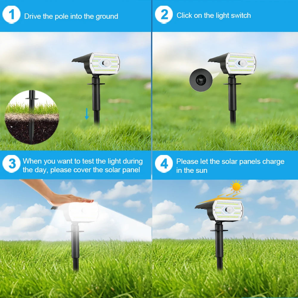 LED Solar Garden Lights 60LED Security Lights Outdoor Motion Sensor Solar Landscape Spotlights 3 Modes Waterproof Yard Wall