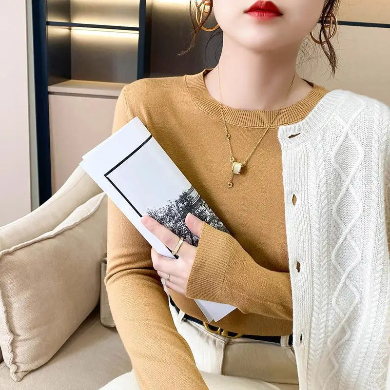 Women Sweaters 2026 O-neck Long Sleeve Autumn Winter Pullovers Fashion Korean Sweaters Bottoming Shirts Slim Knitwear Jumpers