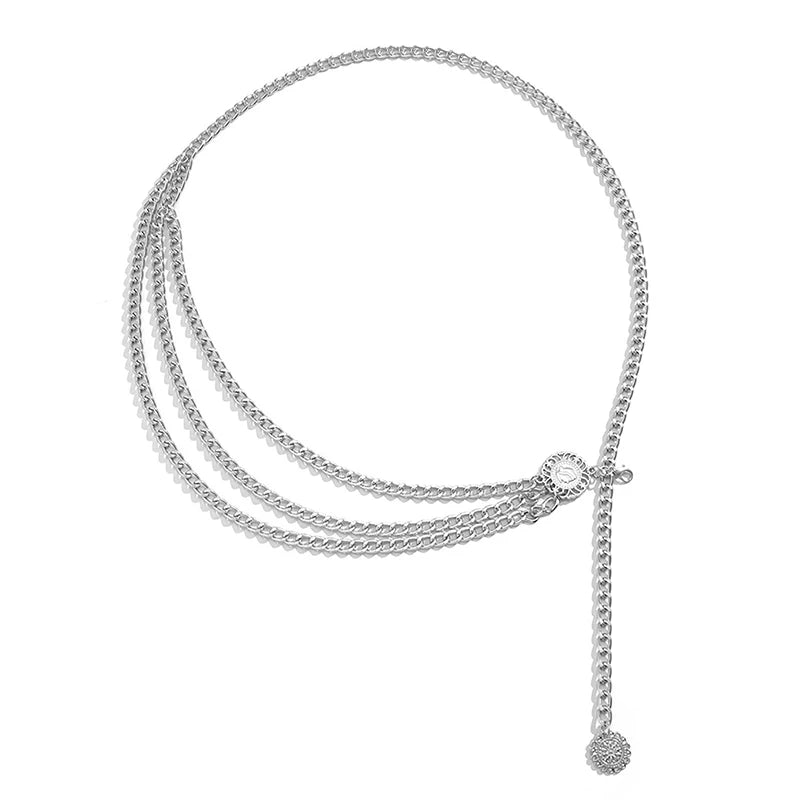 2023 New Fashion Multi-layer Chain Belt For Women Fashion Gold Silver Color Metal High Waist Body Chain Dress Lady Tassel Belt