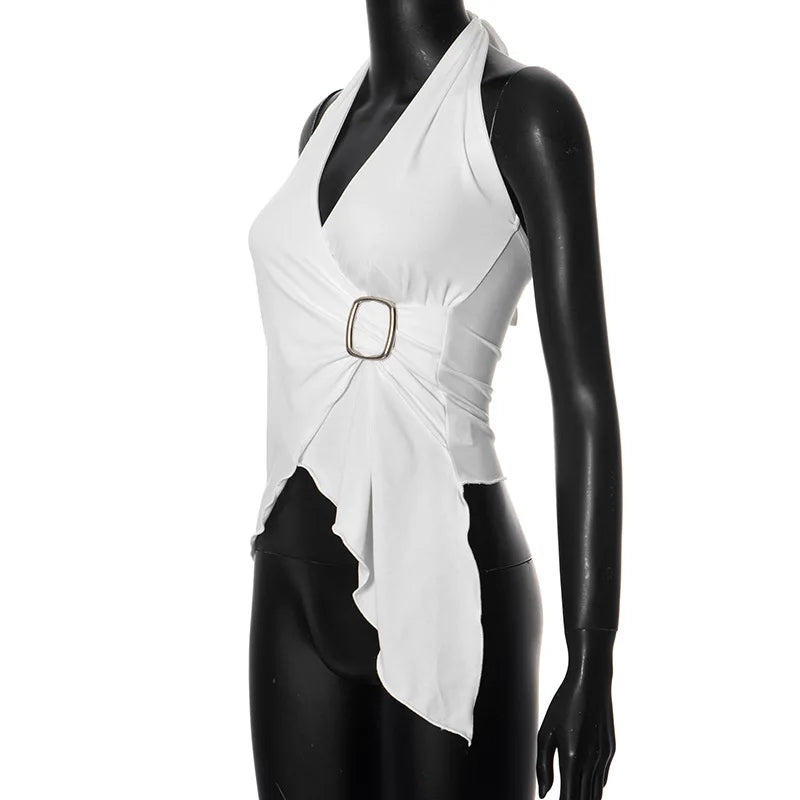 gestring Women Vest 2025 Summer New Solid Sleeveless V Neck Halter Cross Sexy Top Fashionable Slim Fit Short Ladies Tanks Camis