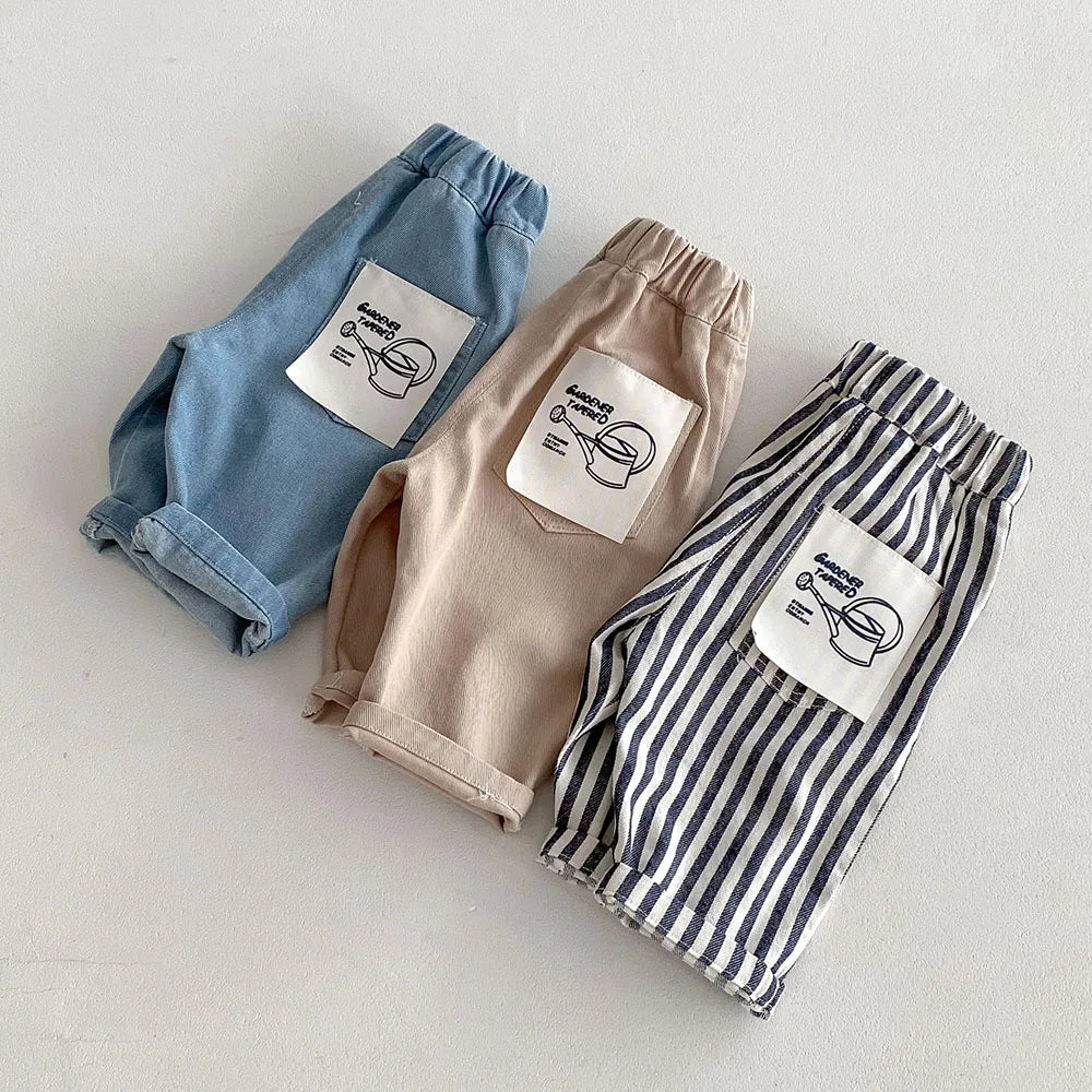 New Autumn Kids Tapped Casual Striped Pants 0-5T Girls Boys Fashion Stripe Trousers Children Solid Denim Jeans Britches
