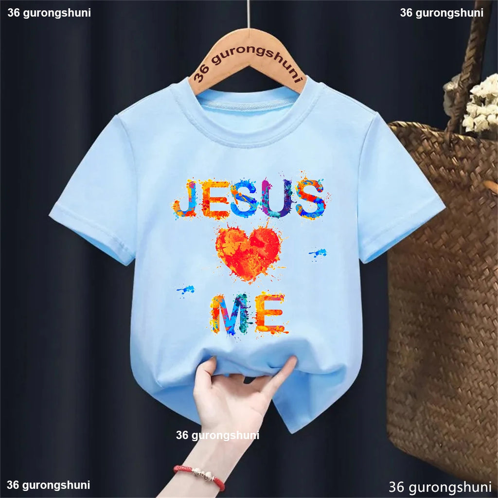 Newest Jesus Love Me Graphic Printed Tshirt Girls/Boys Cool 2-13 Years Kids Clothes Summer Fashion Short Sleeve T-Shirt Tops