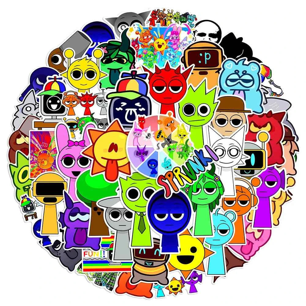 10/30/50PCS Sprunki Stickers Funny Music Game Sticker Toys Decals DIY Phone Luggage Laptop Skateboard Guitar Bike Car