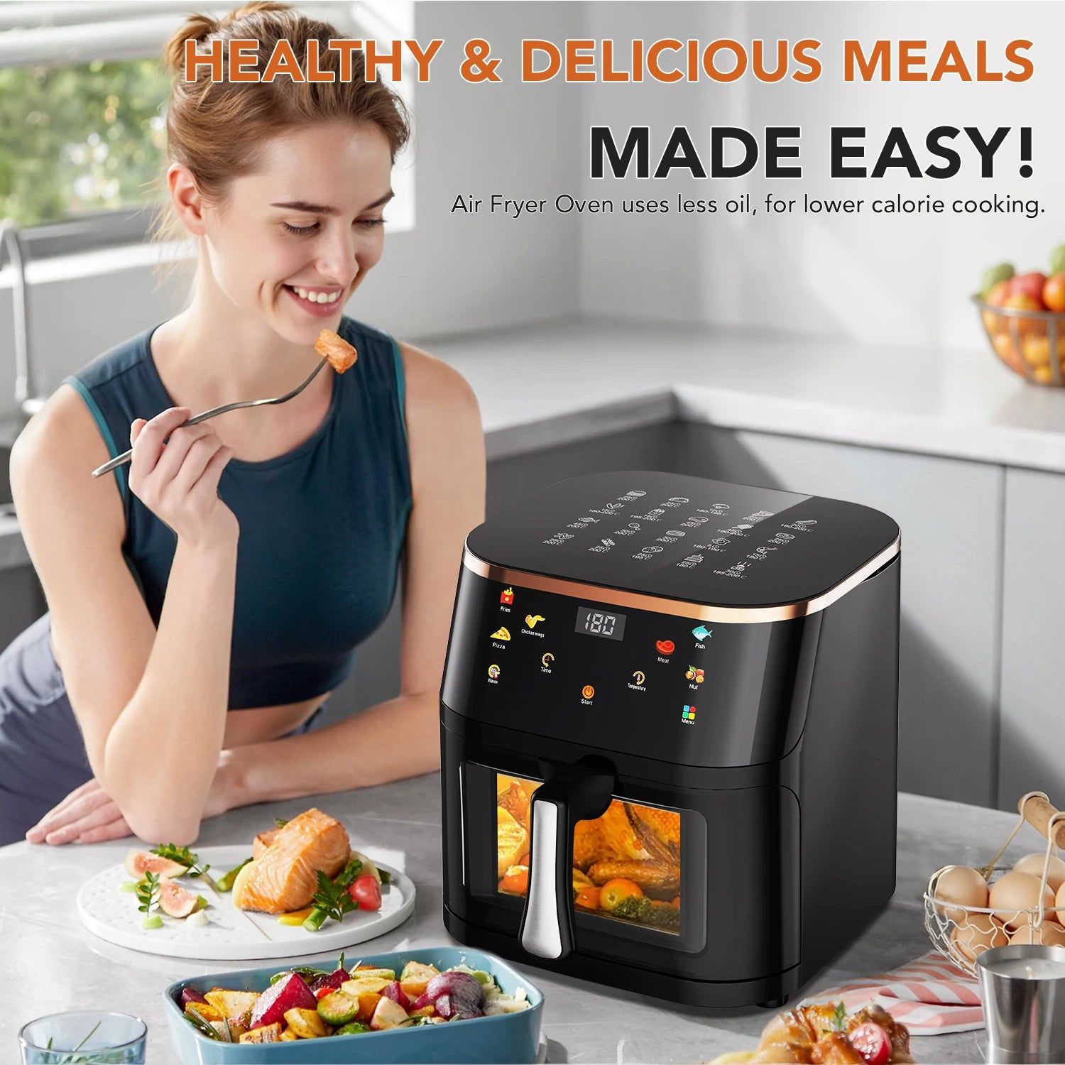 6L/10L Air Fryer, Healthy Cooker with Visual Cooking Window, Non-Stick Basket, 60-Minute Timer, Dishwasher Safe.