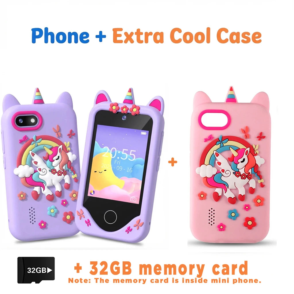 Kids Learning Phone for Girls & Boys 2.8" Touchscreen Dual Camera, Games, Video Player with 32GB SD Card Christmas Birthday Gift