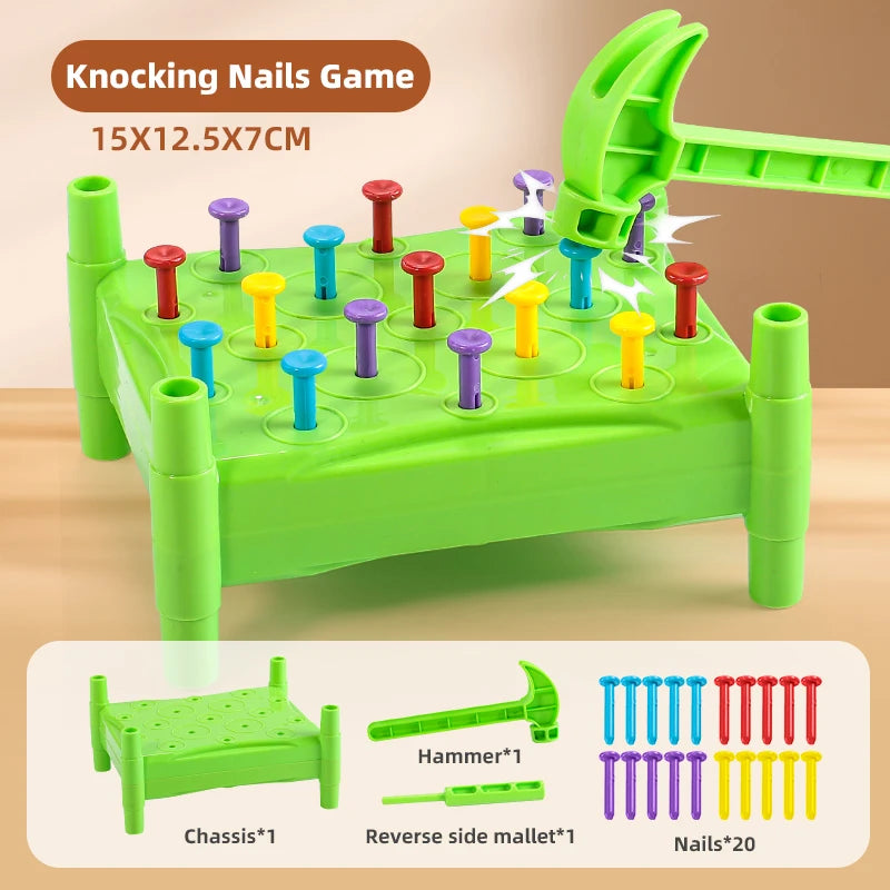 Kids Nail Hammering Game Toy - Parent-Child Interactive Percussion Toy for Fine Motor Skills, Concentration & Hand-Eye Coordina