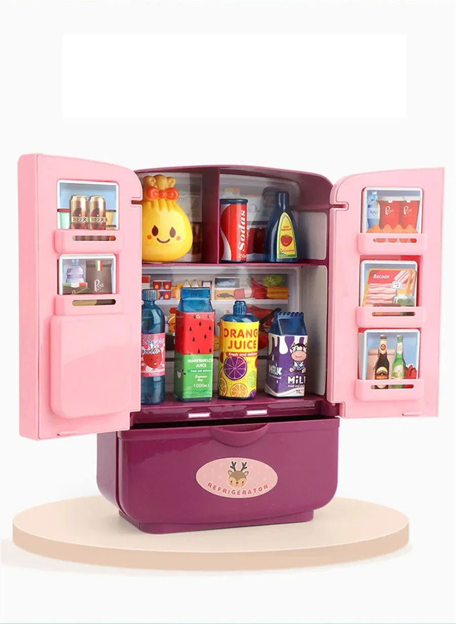 Kids Toy Fridge Mini Double Door Refrigerator Baby Toys Furniture Simulation Pretend Play Kitchen Toys Accessories Role Play